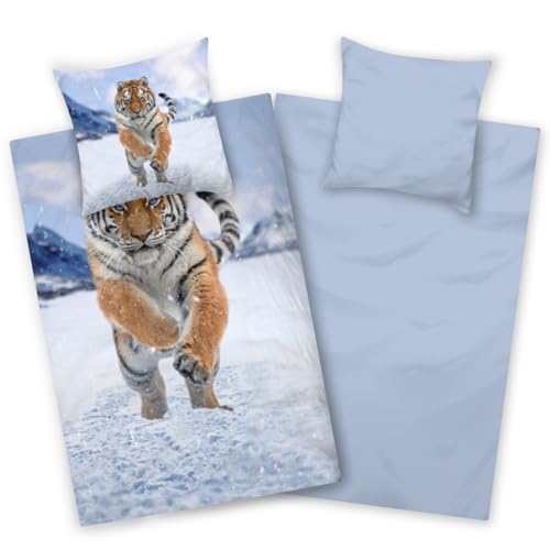Aminata kids - Biber Bettwäsche 135x200 Tiger für Jungen und Mädchen, blau, Baumwolle, Reißverschluss, Wende-Bettwäsche-Set, Warm, Weich & Kuschelig - Flanellbettwäsche mit Tier-Motiv Aminata kids - Biber Bettwäsche 135x200 Tiger für Jungen und Mädchen, blau, Baumwolle, Reißverschluss, Wende-Bettwäsche-Set, Warm, Weich & Kuschelig - Flanellbettwäsche mit Tier-Motiv