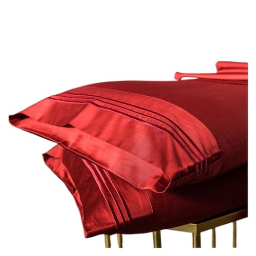 Seidenkissenbezug Stickerei-Schlafkissenbez ug, ägyptische Baumwolle, 600 TC, Gute Qualität, Heimkissenbezug, mehrere Farben erhältlich für Haar und Haut(Hong)