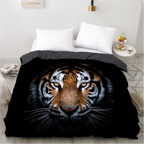 LMMSMGS Bettwäsche 140x200 70x90 Tiger Bettwäsche-Sets– Weiches Mikrofaser-Set mit Bettbezug 140x200 + 1 Kissenbezüge mit Reißverschluss Eckbinder für Mädchen Jungen