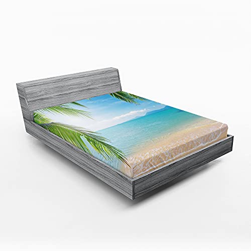 ABAKUHAUS Tropisch Spannbetttuch, Surf Reisen Thailand, Soft Dekorativer Stoff Bettwäsche Rund-um Elastischer Gummizug, 120 cm x 190 cm, Sand Braun Türkis