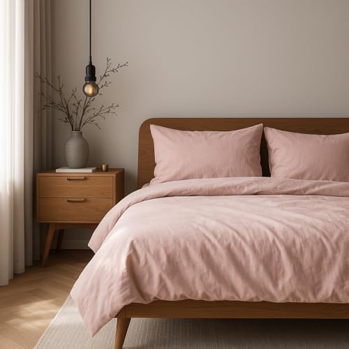 VEL VET HOME Bettwäsche 135x200 Baumwolle Bettbezug 135x200 cm mit Kissenbezug 80x80 cm Hohe Qualität Bettwäsche-Set mit Reißverschluss 100% Baumwolle Made in EU Puderrosa 135 x 200