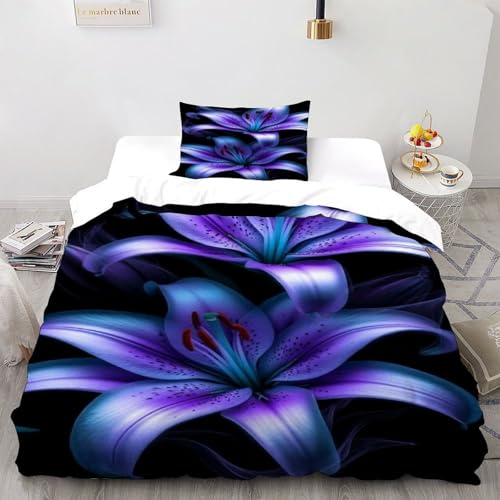 SOJFGSNAJ Blaue Lilienblume Bettwäsche Totem Für Allergiker Bettwäsche Aus Microfaser Mit Reißverschluss Und 1 Kissenbezug Single?135x200cm?