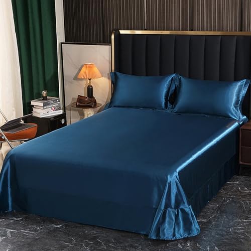 JIANINGHOME Satin Bettwäsche,50x75cm/2pcs, Blau,Glanzsatin Seide Wendebettwäsche Sommer Glatt