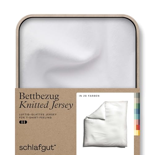 schlafgut Knitted Jersey Bettwäsche 135x200cm Bettdecke Bezug einzeln, Multicolor Uni, weich und faltenfrei mit Elasthan (Full-White, 240x220)