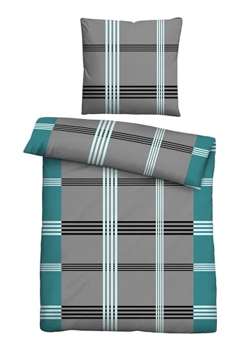 Traumhaft schlafen - Castell - Markenbettwäsche Bettwäsche Baumwoll Renforce 0040563 KARO-Streifen 1x 135x200 cm + 1x 80x80 cm, türkis