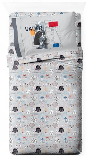 Jay Franco Kinder-Bettwäsche-Set enthält Bettlaken und Kissenbezug, Bettwäsche und Raumdekoration, 100 % Mikrofaser, Grau – Star Wars 01, 3-teiliges Doppelbett