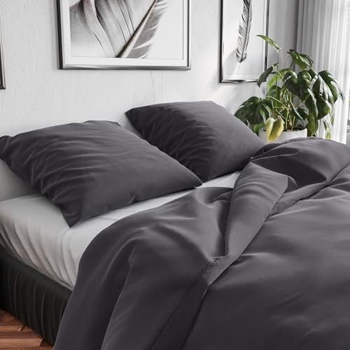 Wolkenfeld Bettwäsche 220x240 Baumwolle – Set mit 2X Kissenbezug 80x80 – Atmungsaktiv, Hautfreundlich & Pflegeleicht – Ganzjahres-Bettwäsche mit Reißverschluss, Oeko-TEX – Grau Anthrazit