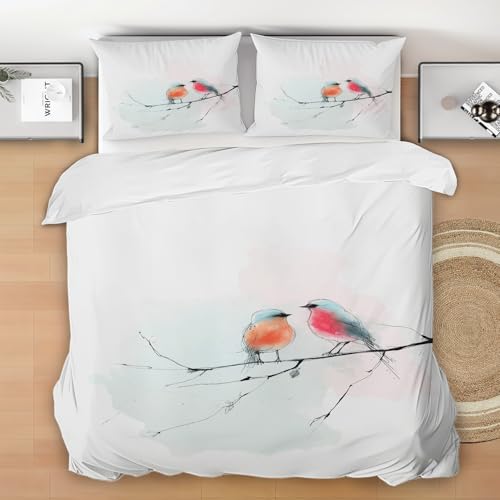 Generisch Vogel Bettwäsche 155x220 3 Teilig - Orientalische Kunst Bettwäsche-Sets, 1 Bettbezüge 155x220cm + 2 Kissenbezüge mit Reißverschluss, Chinesische Malerei Bettzeug Weich und Bügelfrei Y11q