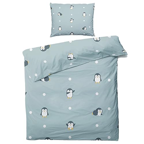ZDABAOEC Pinguin Bettwäsche 135x200 Kinder Jungen Mädchen, Weiche Microfaser Kinderbettwäsche 2er Set - 1 Bettbezug + 1 Kissenbezug 80x80, mit Reißverschluss, Wende Motiv