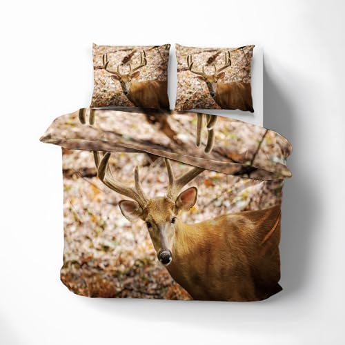 Generisch Bettwäsche Hirsch 140x200, Jagd Hirschmotiv Motiv Wendebettwäsche & Deko, Weiche Microfaser Bettbezug Reißverschluss und 1 Kissenbezug 70x90, 2tlg   ASD3202