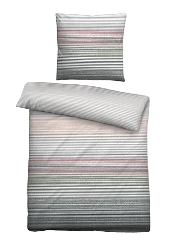 biberna Bettwäsche Seersucker 0025007 QUERSTRICHE 1x 135x200 cm + 1x 80x80 cm, Titanium