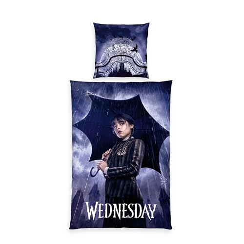 Herding Bettwäsche Wednesday, Kopfkissenbezug ca. 80 x 80 cm, Bettbezug ca. 135 x 200 cm, Mit Markenreißverschluss, 100% Baumwolle/Renforcé, Design 1