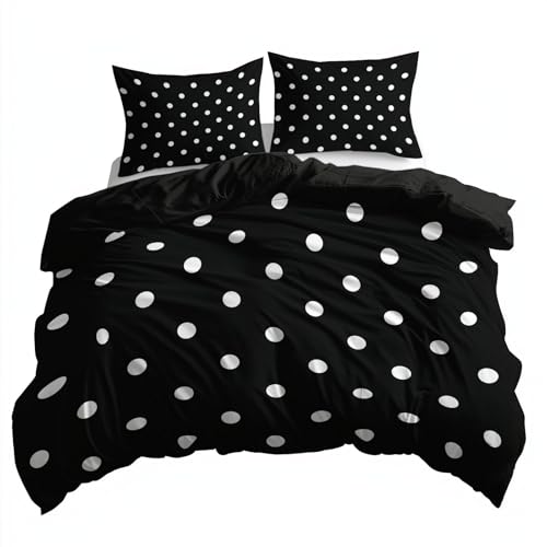 Schwarz Bettwäsche Bettbezug Minimalistische Schwarze Punkte 1 Bettbezüge 200 x 200 cm + 2 Kissenbezüge Ultraweicher Mikrofaser Kinder Bettbezug mit Reißverschluss