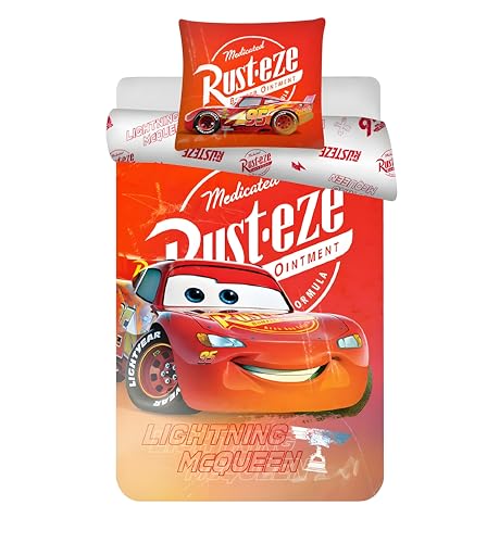 Disney Cars McQueen Bettwäsche-Set für Juniorbett | 100x135 cm Bettbezug & 40x60 cm Kissenbezug, 100% Baumwolle | Weiches, atmungsaktives Kinderbettwäsche-Set für Kleinkinder