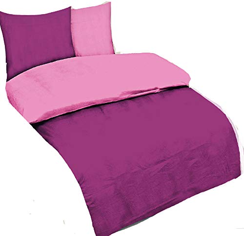 daspasstgut 2-Teilig BETTWÄSCHE Set Microfaser Bettbezug 135x200cm Kopfkissen 80x80cm TOP Qualität Modern Wende Einfarbig Uni Brombeer Flieder 2tlg