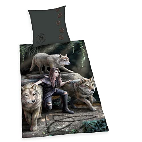 Herding Anne Stokes Bettwäsche-Set, Kopfkissenbezug 80 x 80 cm, Bettbezug 135 x 200 cm, Mit leichtläufigem Reißverschluss, 100% Baumwolle/Renforcé