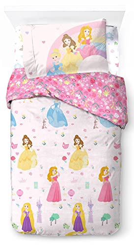 Jay Franco Disney Prinzessin Cut Paper 100% Baumwolle 3-teiliges Bettwäsche-Set 135x200cm Einzelbettgröße - Bettbezug + Spannbettlaken 90x200 cm + Kissenbezug 50x70 cm