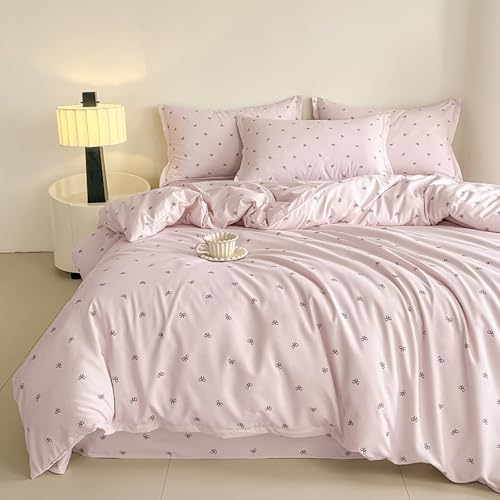 Nayoroom Bettwäsche 135x200 Mädchen Lila mit Schwarz Schleifen Kinder Bettbezug 2teilig Aesthetic Kawaii Schleifenmuster Microfaser Einzelbett Deckenbezug mit Reißverschluss und Kissenbezug 80x80cm