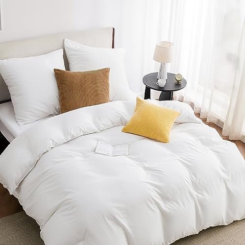BEDSURE Bettwäsche 220x240 3teilig Weiß - 1 Bettbezug 240x220 cm + 2 Kissenbezüge 80X80 cm, ÖKO-TEX Bettwäsche-Sets Weiß Polyester Mikrofaser mit Reißverschluss