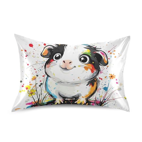 Süßes Meerschweinchen, künstlerische Graffiti-Satin-Bambus-Kis senbezüge, ägyptische Baumwolle, Weiß, Fundas, Kingsize-Größe, 50,8 x 66 cm