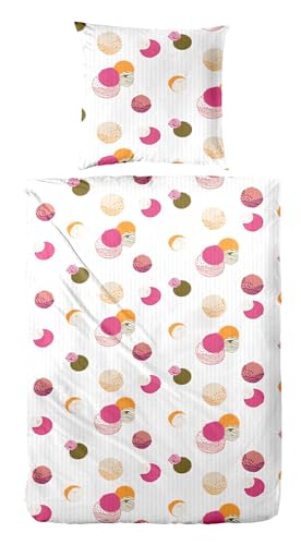 Primera Soft-Seersucker Bettwäsche 135x200 Punkte Kreise pink weiß 213067-41