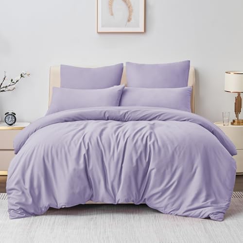 Aisbo Bettwäsche 220x240 3teilig   Bettwäsche Lavendel Mauve Reißverschluss, ÖKO Bettbezug 240x220 3tlg Kissenbezug 80x80, Bügelfrei