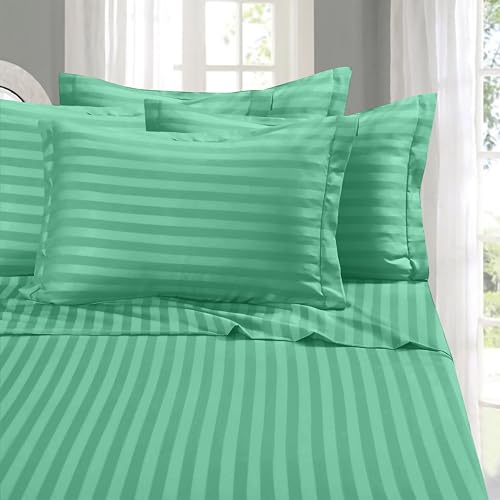 Elegant Comfort Weichstes und gemütlichstes 6-teiliges Bettlaken-Set, 1500 hochwertige Mikrofaser in Hotelqualität, Tiefe Taschen, knitterfrei, 6-teiliges Damast-Streifen-Bettwäsc he-Set, voll
