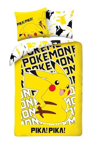 Pokemon Pikachu Kinder Bettwäsche Wendebettwäsche Kinderbettwäsche aus Baumwolle Öko-Tex Bettbezug 135x200 und Kissenbezug 80x80 deutsche Standardgröße