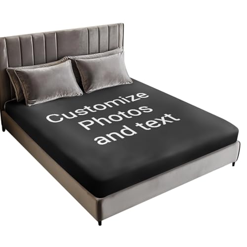 ????????? Personalisierte Spannbettlaken – Spannbetttuch, Individuell Gestaltbare Bettwäsche für Jeden Anlass – Hochwertige Materialien, Maschinenwaschbar, Mit Ihrem Foto und Text