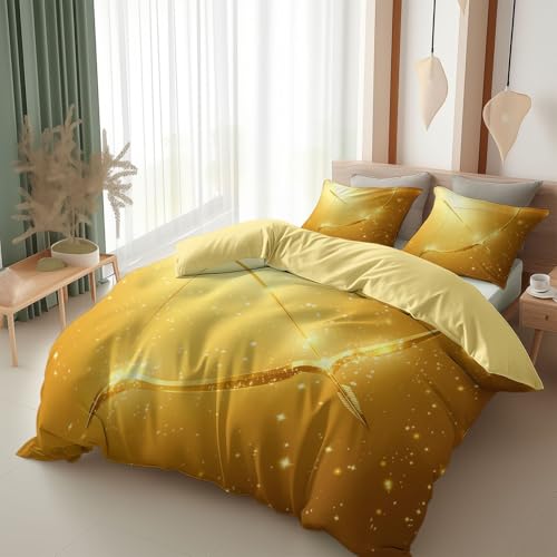 Srigzcaly Goldenes Pfeil & Bogen Symbol Bettbezug 200X220 cm Hellgelb Bettwäsche Set Weich Mikrofaser, Atmungsaktiv & Antiallergisch Mit Reißverschluss & 2 Kissenbezug 80X80Cm