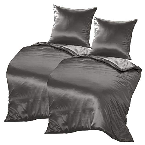 THXSILK 100% Seidenbettwäsche Set 4 teilig, 2 Bettbezüge 135 x 200 cm und 2 Kissenbezüge 80 x 80 cm, 19 Momme Maulbeerseide Bettwäsche, Weich Komfortabel und Glatt, Dunkelgrau