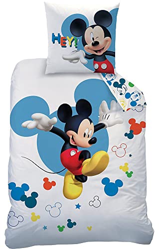Mickey Mouse Bettwäsche Jump 135 x 200 cm + 80 x 80 cm 100% Baumwolle Renforcé-Linon-Qualität Disney Wunderhaus Clubhaus Donald Duck Minnie Maus Kinderbettwäsche Deutsche Größe Reißverschluss