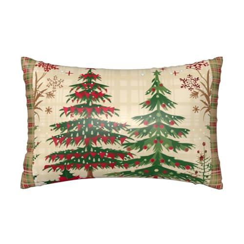 Satin-Kissenbezug, weihnachtliches Büffelkaro, seidige Kissenbezüge für Haar und Haut, mit Reißverschluss, Weihnachtsbaum, kühlender Kissenbezug für Bettwäsche, Wohnzimmer, Sofa, 50 x 75 cm