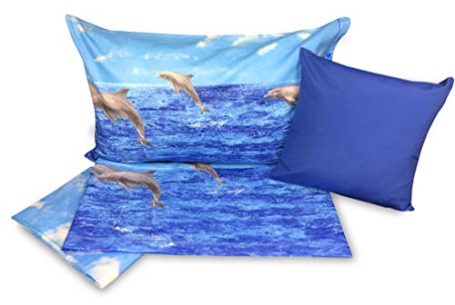 Tex Family Bettwäsche-Set Natur Meer Delfini mit Kissenbezug, für Einzelbett