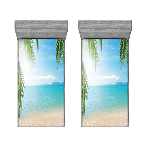 ABAKUHAUS Tropisch 2er-Satz Spannbetttuch, Surf Reisen Thailand, Soft Dekorativer Stoff Bettwäsche Rund-um Elastischer Gummizug, 90 cm x 190 cm, Sand Braun Türkis