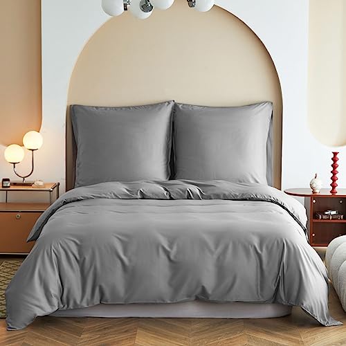 Simple&Opulence Bambus Bettbezug Set, Seidiger und weicher Bettbezug Kühle Bettwäsche Perfekt für Haut und Haar mit Kopfkissenbezügen,Grau,1 55x220cm