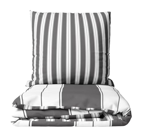 Leonado Vicenti Bettwäsche Set grau 155x220 cm Bezug 80x80 cm Kissenbezug gestreift Baumwolle mit verdecktem Reißverschluss Wendebettwäsche