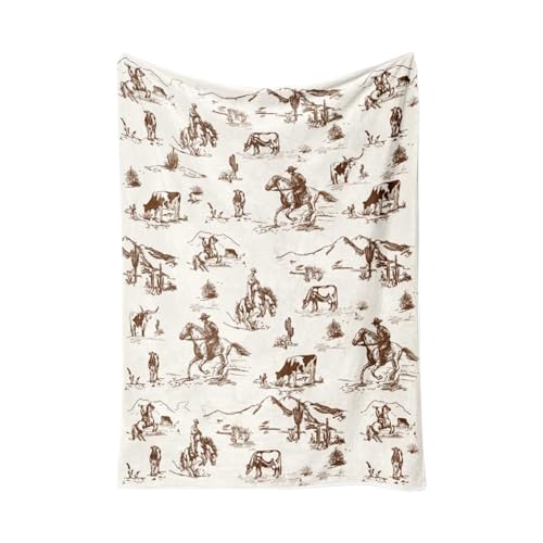 Cowboy-Überwurfdecke, Western-Überwurfdecke, gemütliches Vintage-Bettwäsche, Bettdecke, für Wohnzimmer, Auto, Picknick, Bauernhaus, Camping