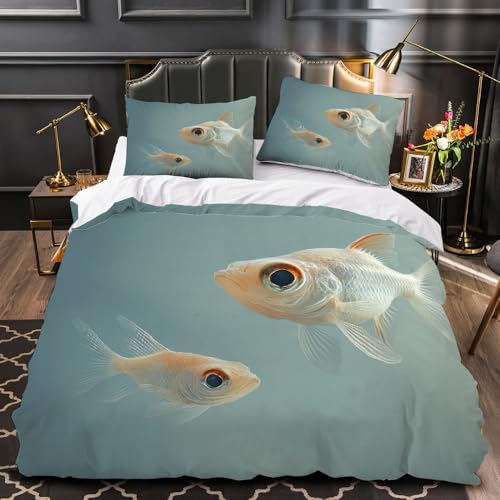 SK-YBB Fisch Bettwäsche 135x200 Kinder-Bettwäsche für Mädchen und Jungen Reißverschluss Bettwäsche-Set Tier Mikrofaser Bettbezug 2 Kissenbezug 80x80cm