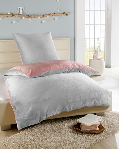 MB Warenhandel24 Bettwäsche 135x200 + 80x80 cm Winter Microfaser Flausch Fleece Thermofleece warm Cashmere Touch Teddy Coral Fleece 2 TLG teilig (Silber/Rosé)