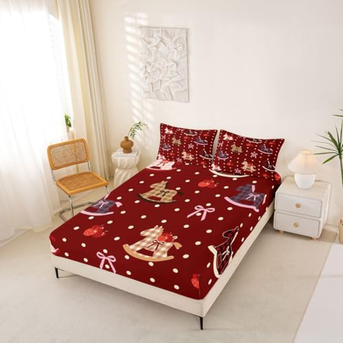 Cartoon Pferd Einbaublech S Größe,Rot rosa Kirsche Bowknot Bettwäsche Sets Kinder Mädchen Jungen Zimmer Dekor,Vintage Plaid Polka Punkte Bettblatt, 1 Kissenbezug