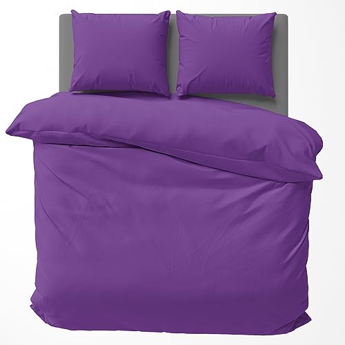 Visaggio Baumwolle Bettwäsche Uni 135x200 cm Bettbezug Garnitur Set Einfarbig Lila