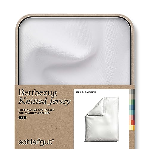 schlafgut Knitted Jersey Bettwäsche 135x200cm Bettdecke Bezug einzeln, Multicolor Uni, weich und faltenfrei mit Elasthan (Full-White, 135-14x200)
