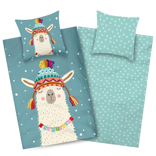 Aminata kids Biber Bettwäsche 135x200 Mädchen Lama Baumwolle Reißverschluss warm & kuschelig, Flanell-Winter-Bettwäsch e-Set - Wendebettwäsche Alpaka-Motiv Aminata kids Biber Bettwäsche 135x200 Mädchen Lama Baumwolle Reißverschluss warm & kuschelig, Flanell-Winter-Bettwäsch e-Set - Wendebettwäsche Alpaka-Motiv
