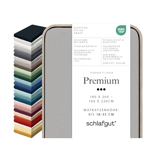 schlafgut Premium Spannbettlaken 95% Mako Bio Baumwolle & 5% Elasthan Made in Green by Oeko TEX (140x200cm bis 160x220cm Matratzenhöhe von 18 bis 35 cm, Grey Light)