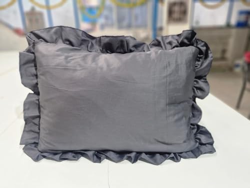 Ambition Home Rüschen-Kissenbezüge, 50,8 x 66 cm, mit Reißverschluss, dekorative Rüschen-Kissenbezüge, 100 % ägyptische Baumwolle, Standard-Kissenbezug, Dunkelgrau, 2 Stück