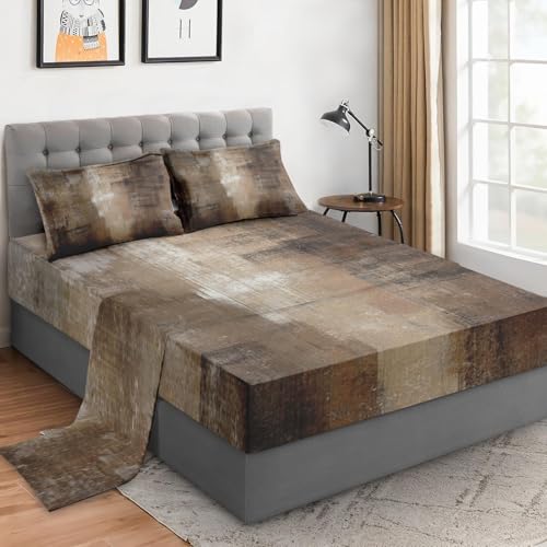 WeCozy Bettwäsche-Set für King-Size-Betten mit Kissenbezügen, braun-grauer Malerei, 4-teilig, weiche Mikrofaser-Bettwäsche für Kinder und Erwachsene, beige, zeitgenössisch, flach, Spannbetttuch für
