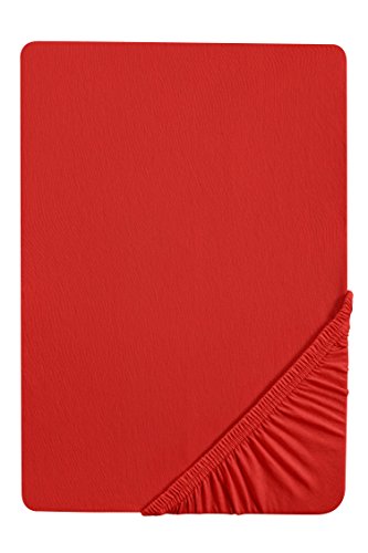 Biberna 77155/176/040 Jersey Stretch Spannbetttuch / 90 x 190   100 x 200 / Farbe: rot