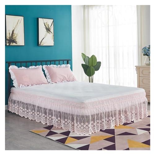 Trohollis Bettrock,Bed Skirt Blume dekorative Bett Rock Spitze Bett Rock elastische Bettdecke Tagesdecke ohne Oberfläche Couvre beleuchtet Hotel Home Bettwäsche Bett Rock(Pink,100x200x45cm)