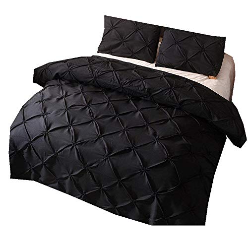 230x260cm Pintuck Tröster Bettwäsche Set Wunderschönen Prise Falten Bettbezug Set mit Kissenbezug (Schwarz, 230x260cm)